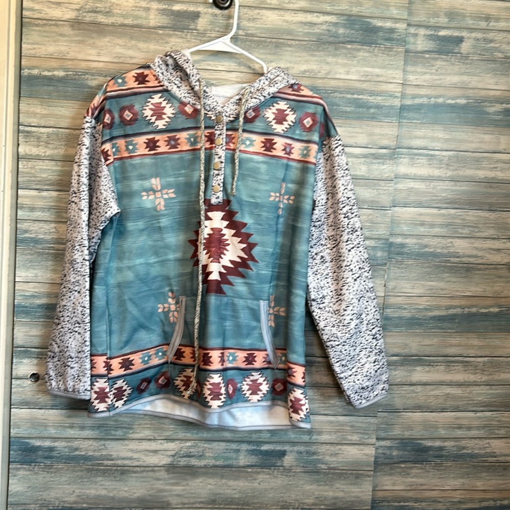 Hoodies southwest style with turquoise white maroon peach and black